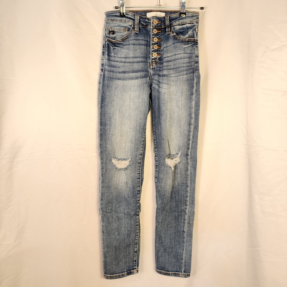 Kancan Womens 7/27‎ High Rise Button Fly Jeans Distressed Boho 26x30 Y2K Grunge